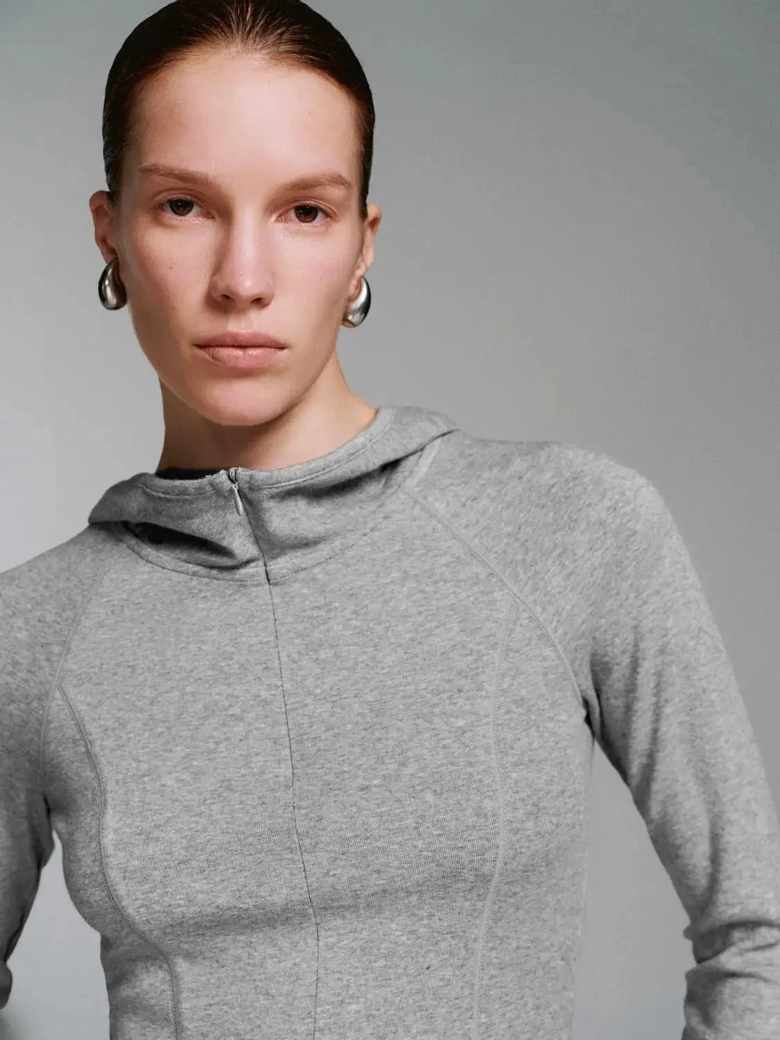 Viscose Cotton Wool Blend Hooded Cropped Half Zip T-Shirts