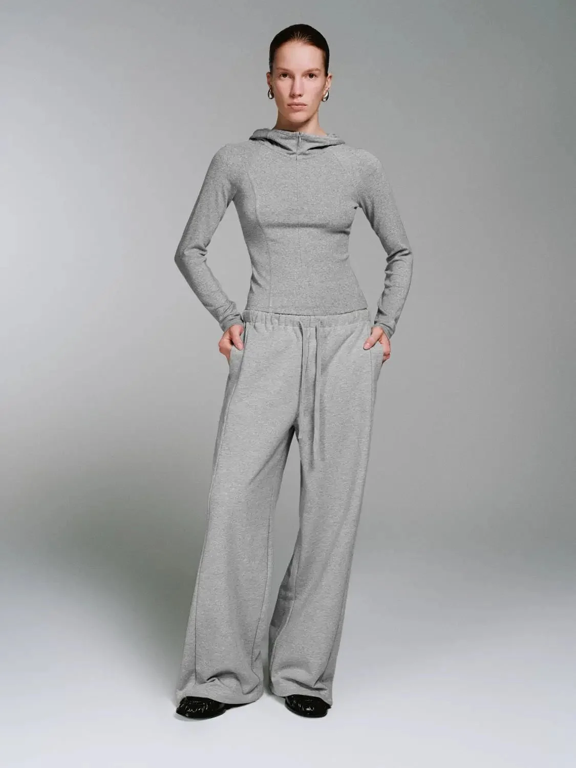 Viscose Cotton Wool Blend Hooded Cropped Half Zip T-Shirts