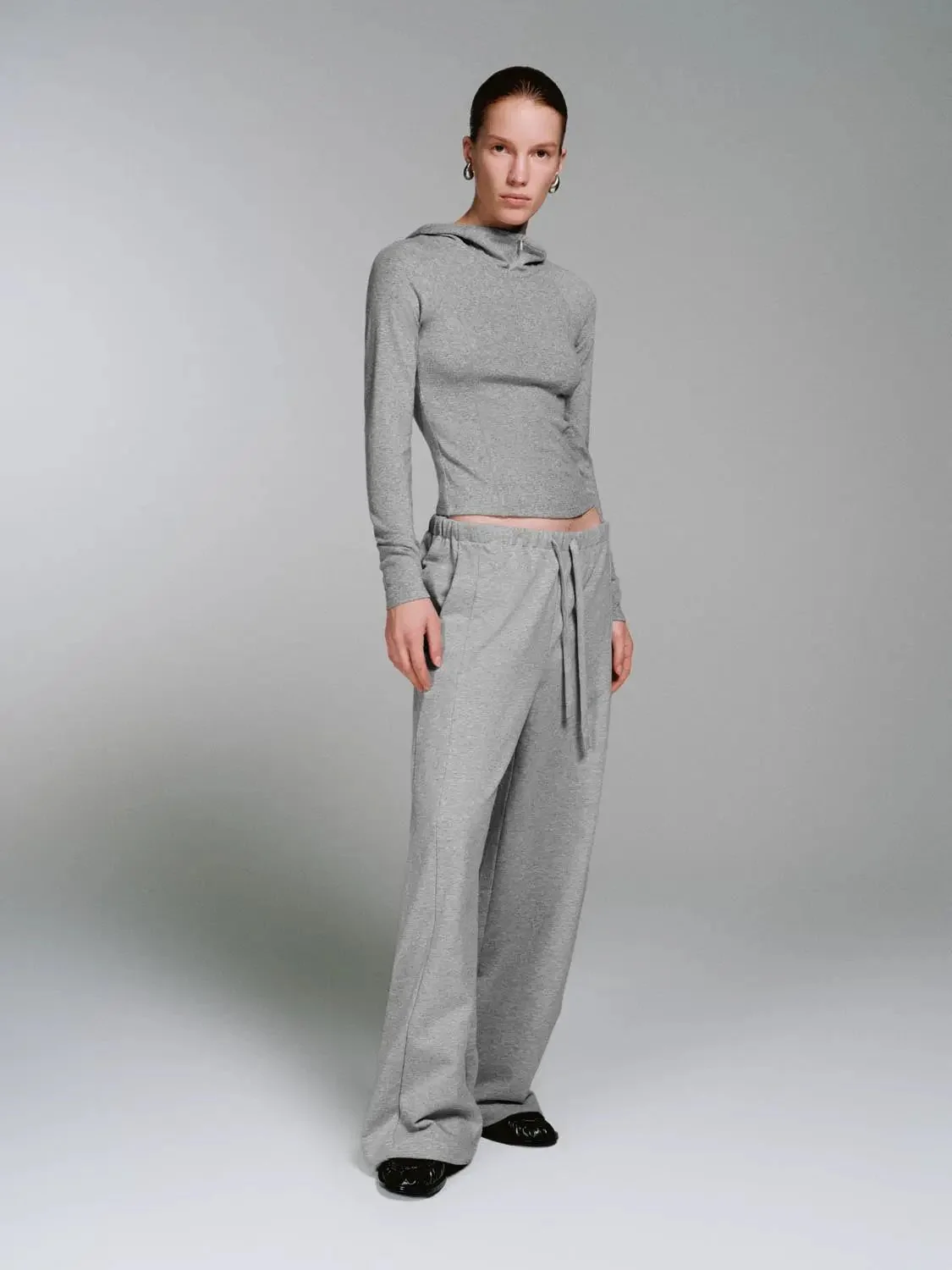Viscose Cotton Wool Blend Hooded Cropped Half Zip T-Shirts