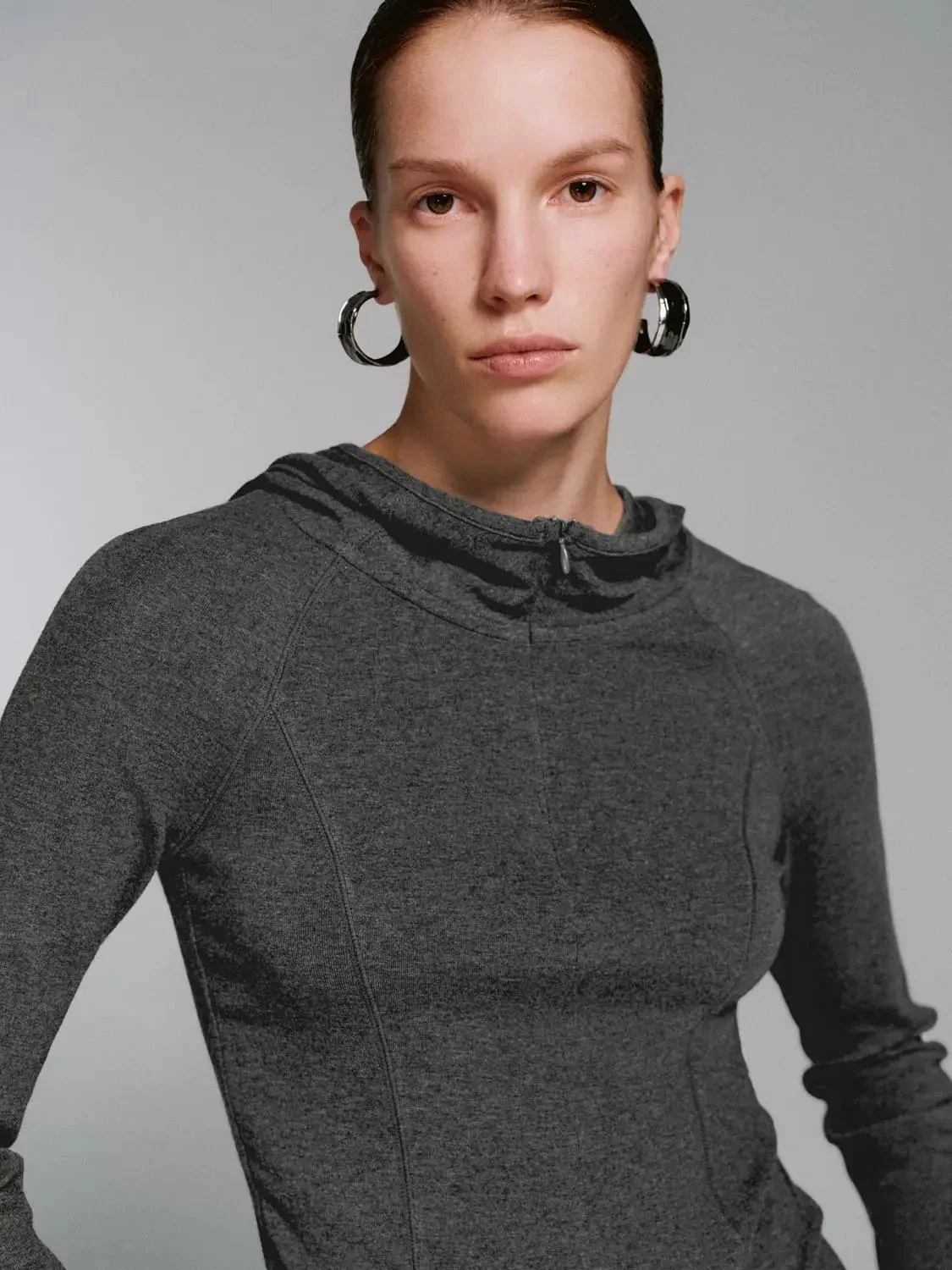 Viscose Cotton Wool Blend Hooded Cropped Half Zip T-Shirts