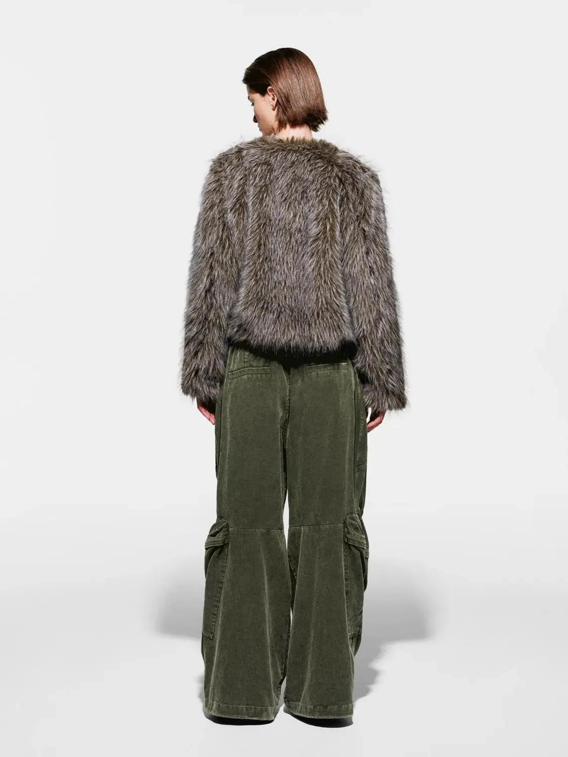 Crew Neck Fluffy Faux Fur Coats