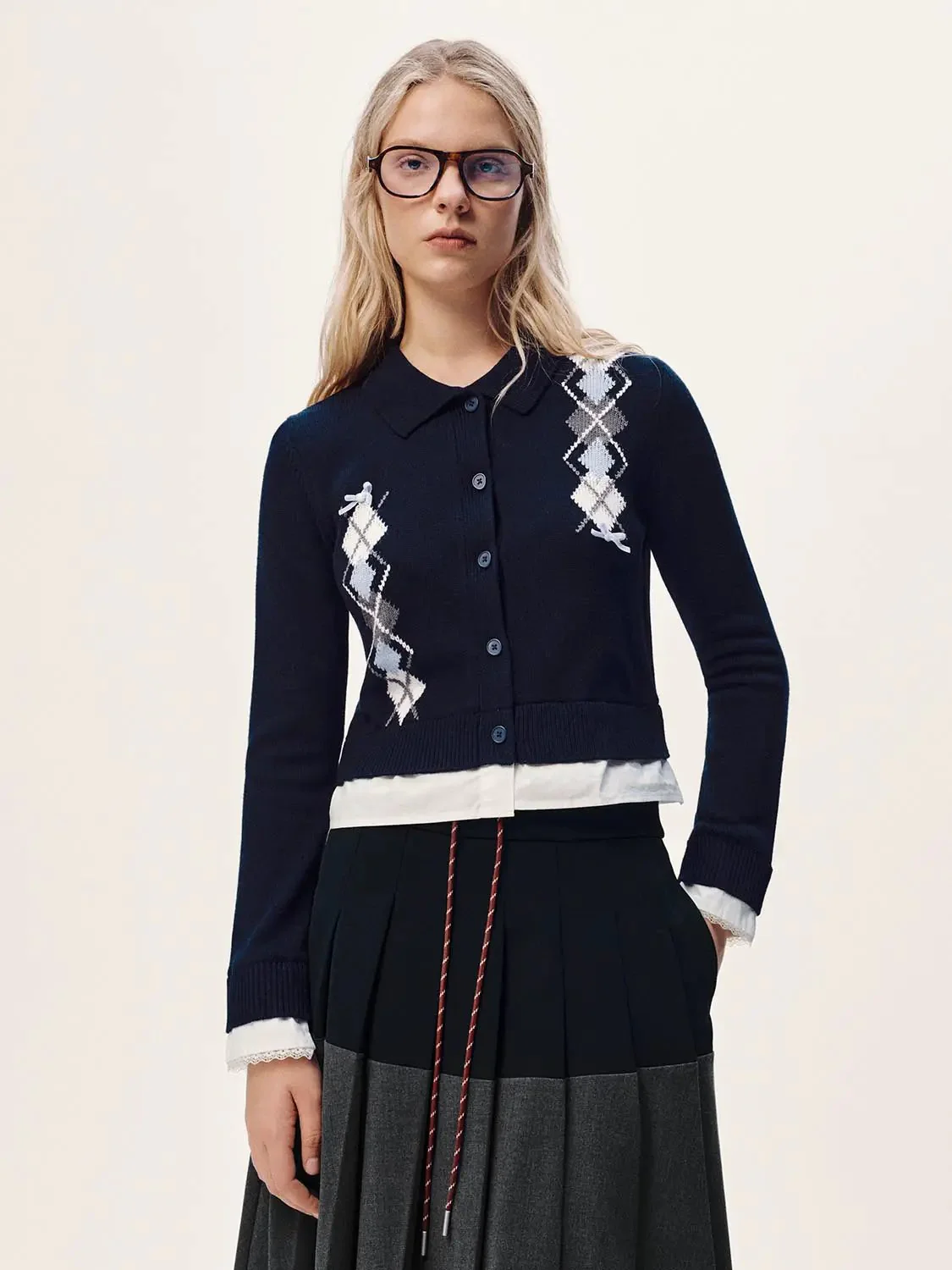 23703-cotton-knit-argyle-asymmetric-open-front-collared-cardigans-1.webp Cotton Knit Argyle Asymmetric Open Front Collared Cardigans