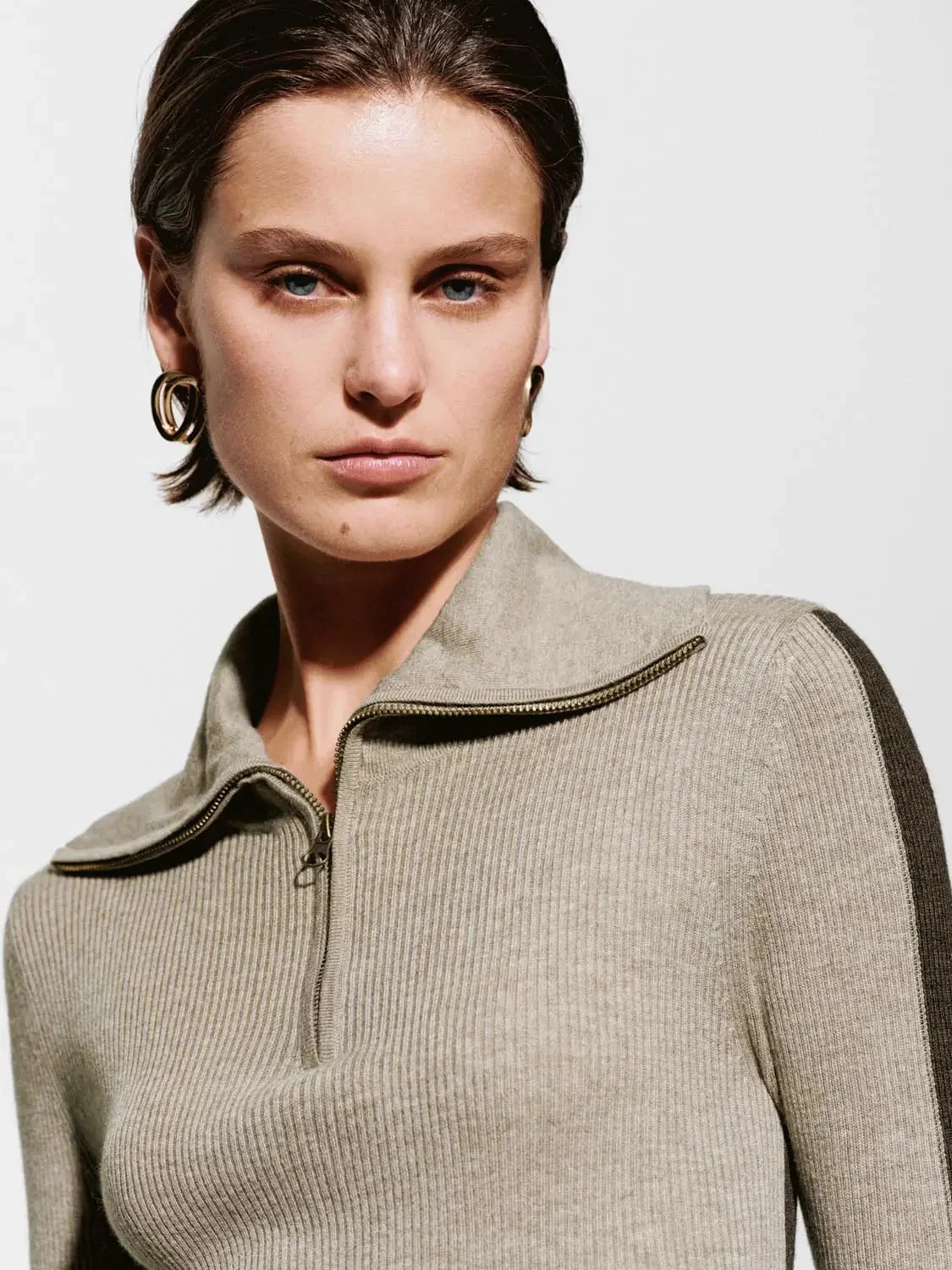 Contrast Polo Neck Long Sleeve Knitted T-Shirts