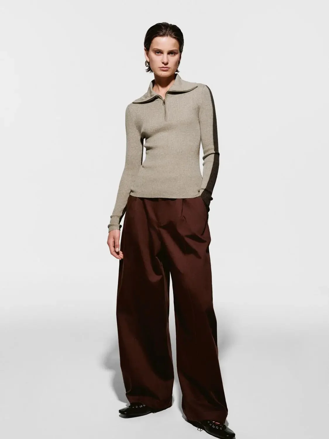 Contrast Polo Neck Long Sleeve Knitted T-Shirts