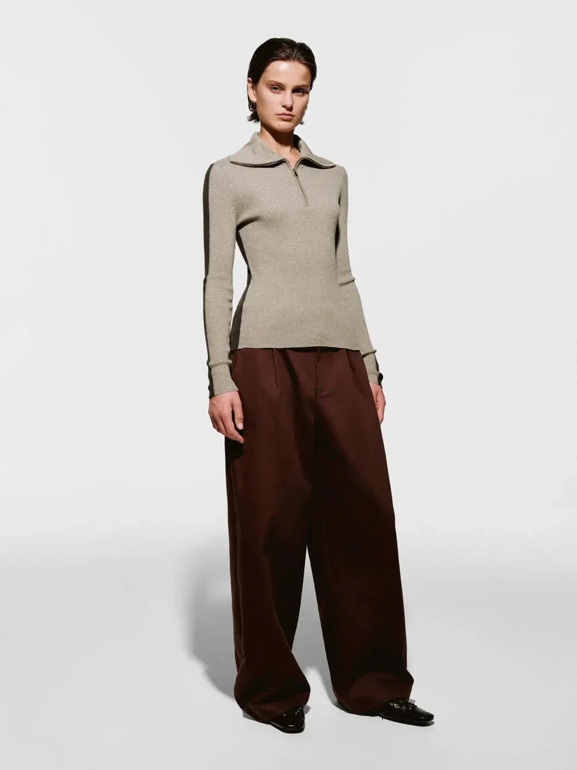 Contrast Polo Neck Long Sleeve Knitted T-Shirts