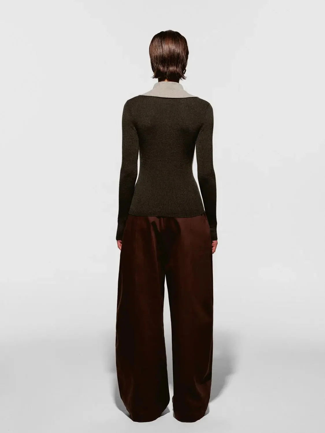 Contrast Polo Neck Long Sleeve Knitted T-Shirts