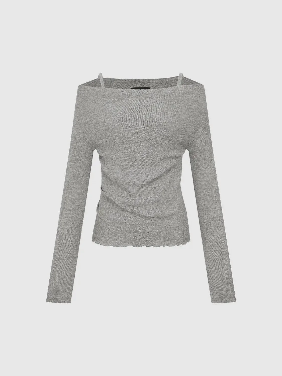 23725-off-shoulder-ruched-long-sleeve-knitted-t-shirts-7.webp Off Shoulder Ruched Long Sleeve Knitted T-Shirts