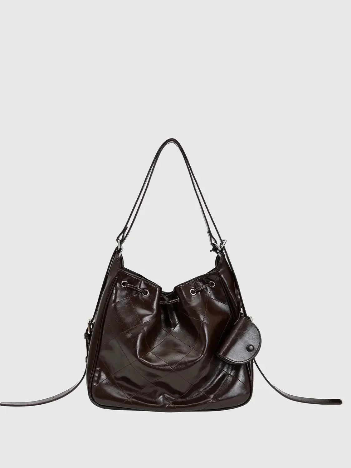 Drawstring Faux Leather Crossbody Shoulder Bags