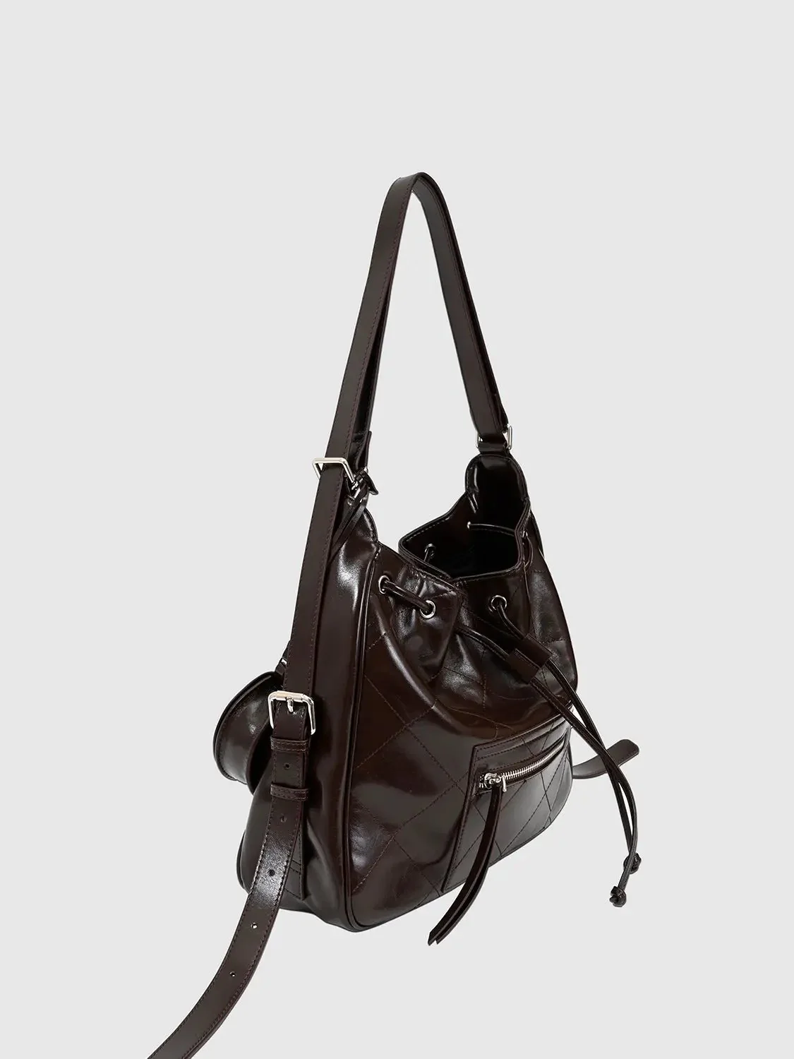 Drawstring Faux Leather Crossbody Shoulder Bags
