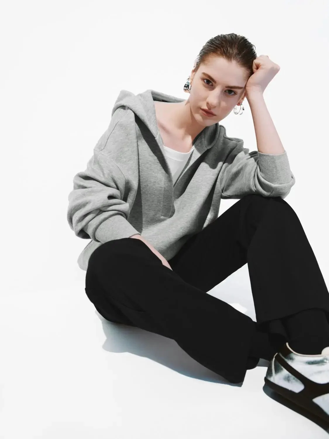 Cozy Cotton Blend Hooded V Neck Sweatshirt