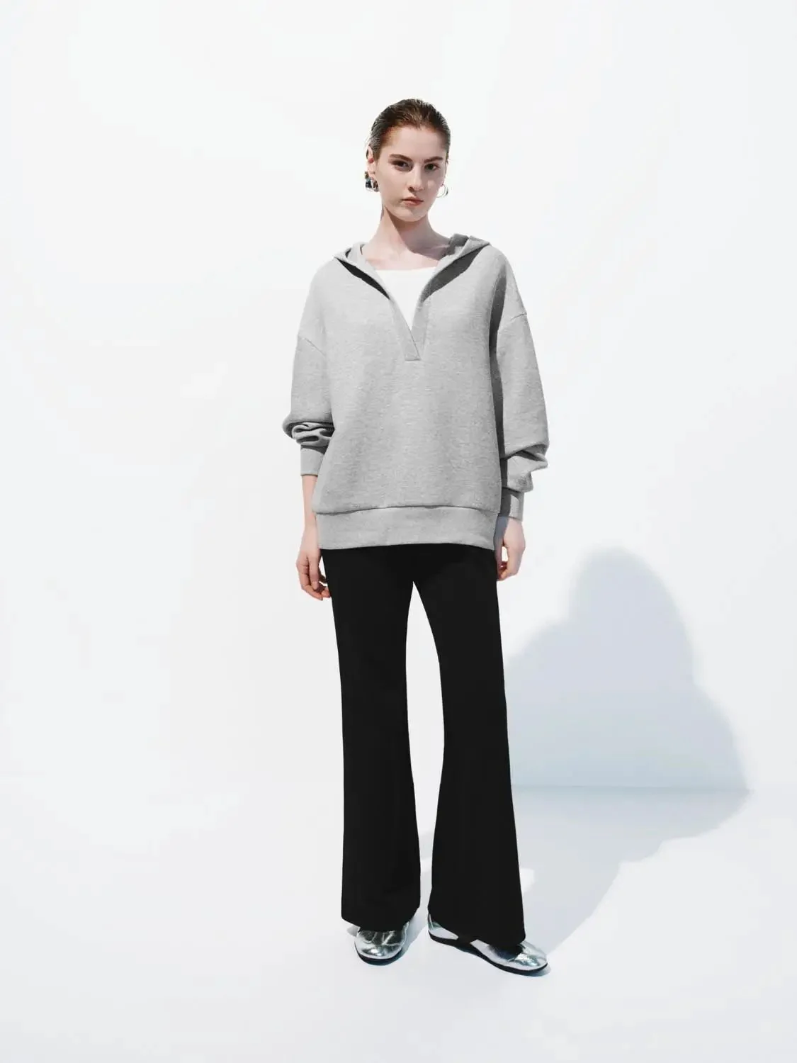 Cozy Cotton Blend Hooded V Neck Sweatshirt
