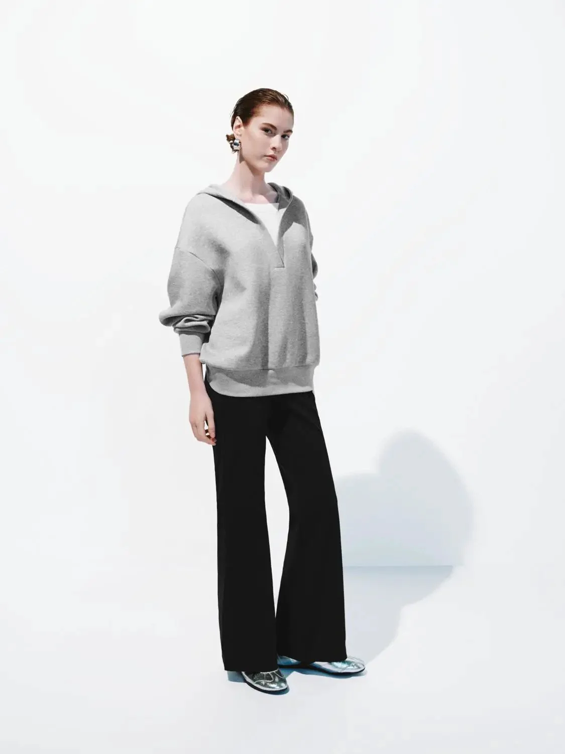 Cozy Cotton Blend Hooded V Neck Sweatshirt