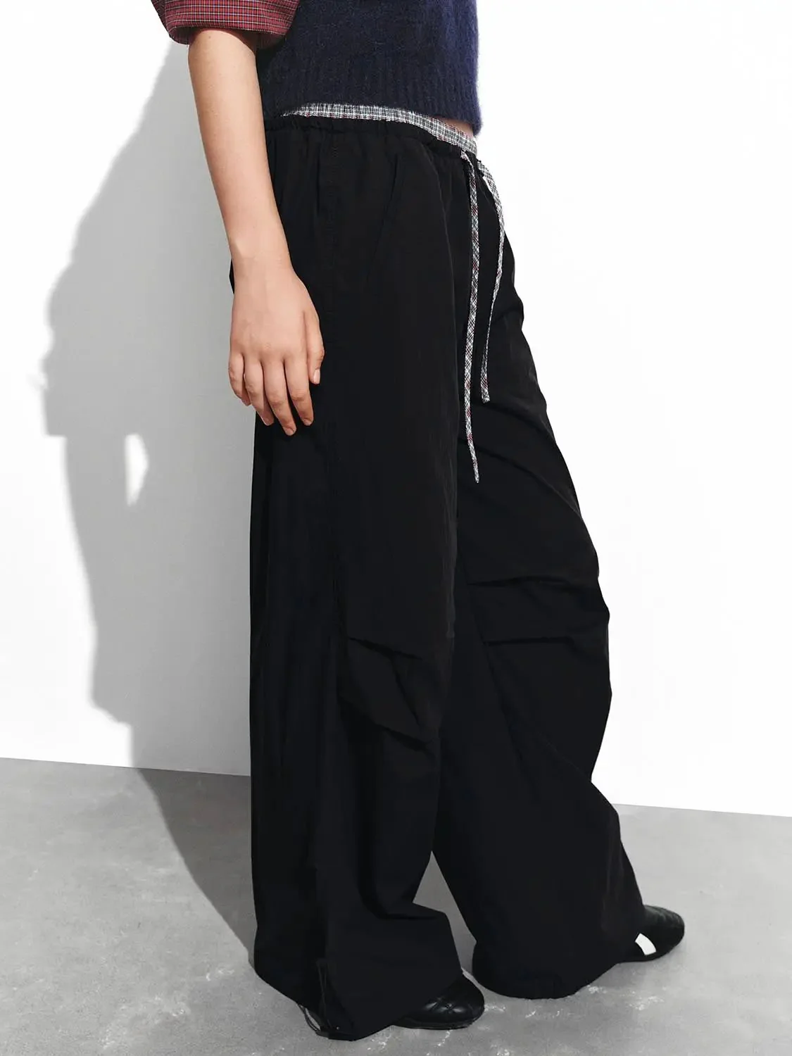 Cotton Blend Ruffle Pocket Wide Leg Cargo Pants