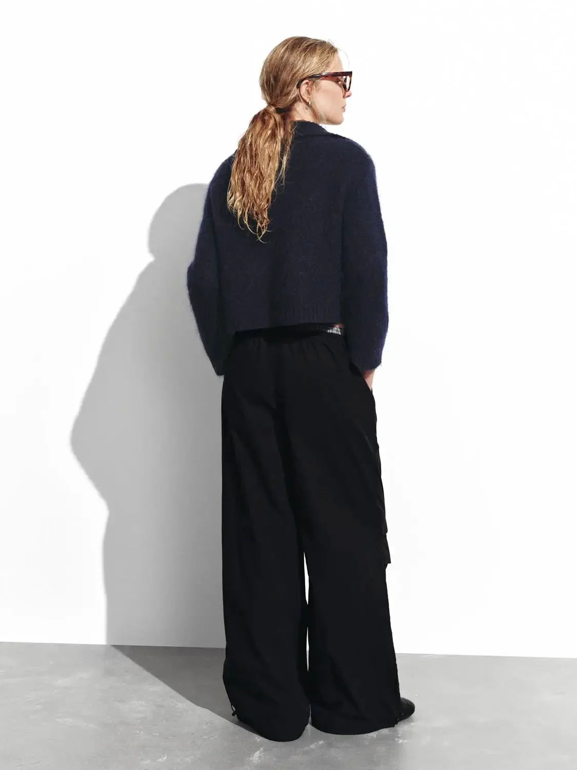 Cotton Blend Ruffle Pocket Wide Leg Cargo Pants