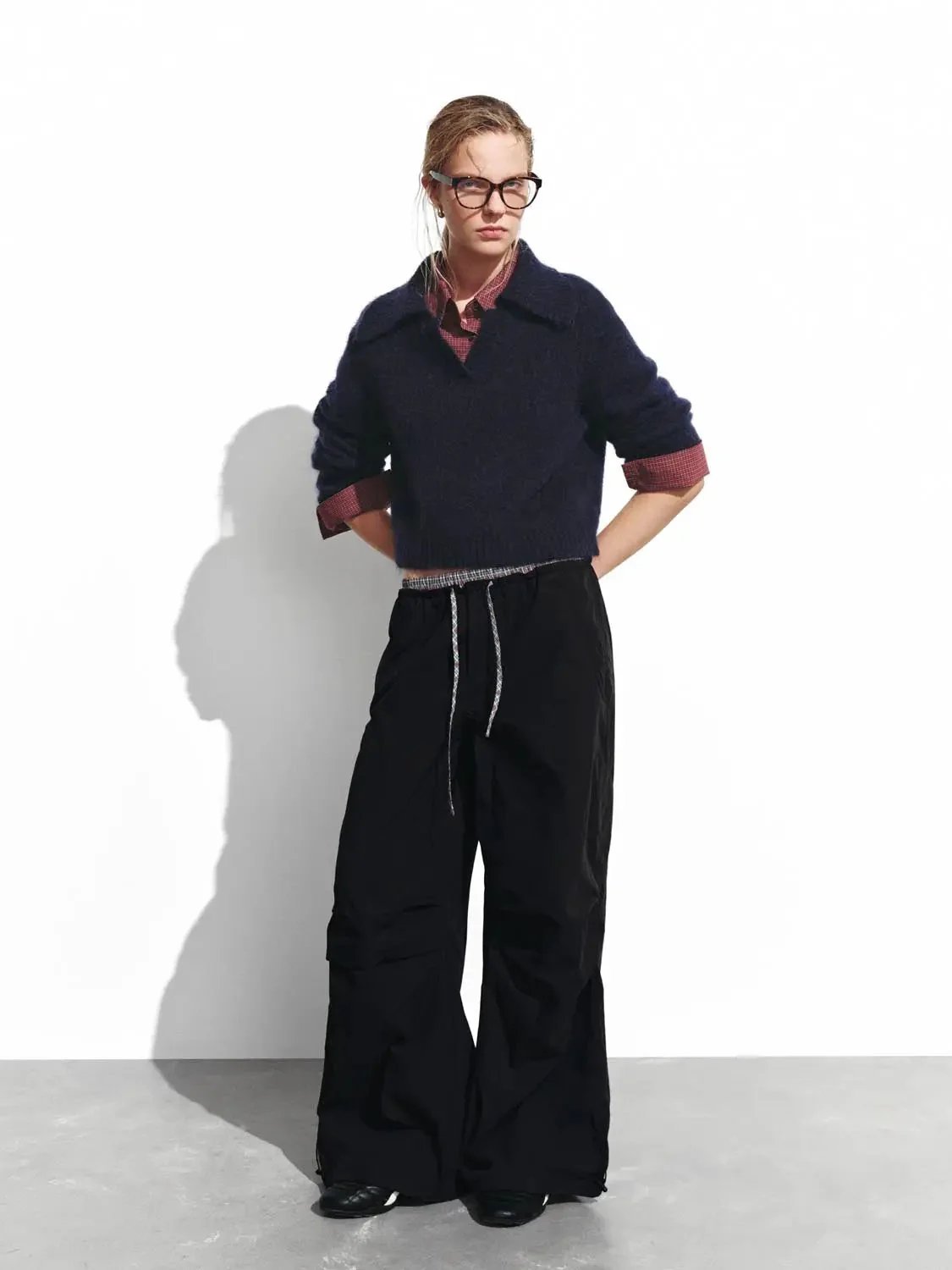 Cotton Blend Ruffle Pocket Wide Leg Cargo Pants
