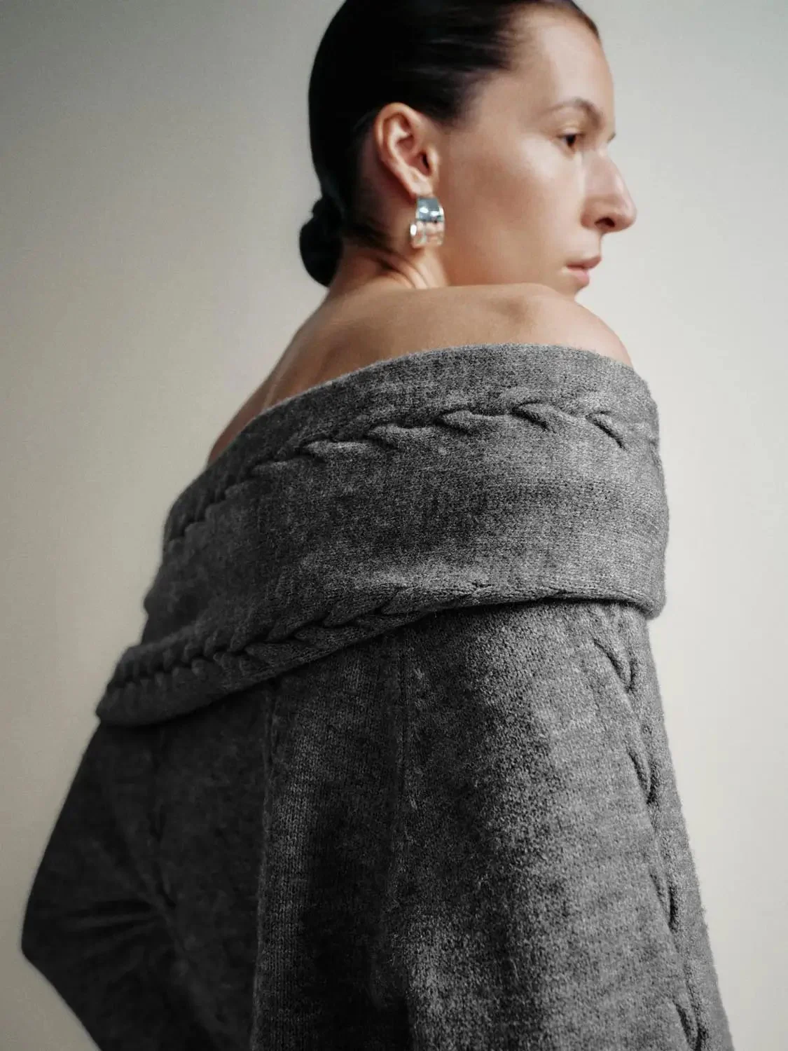 Off Shoulder Cable Knit T-Shirts