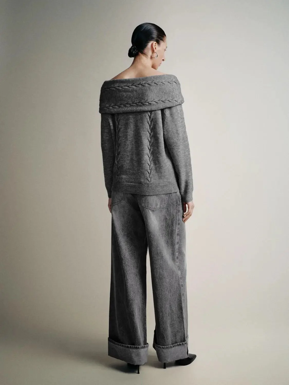 Off Shoulder Cable Knit T-Shirts