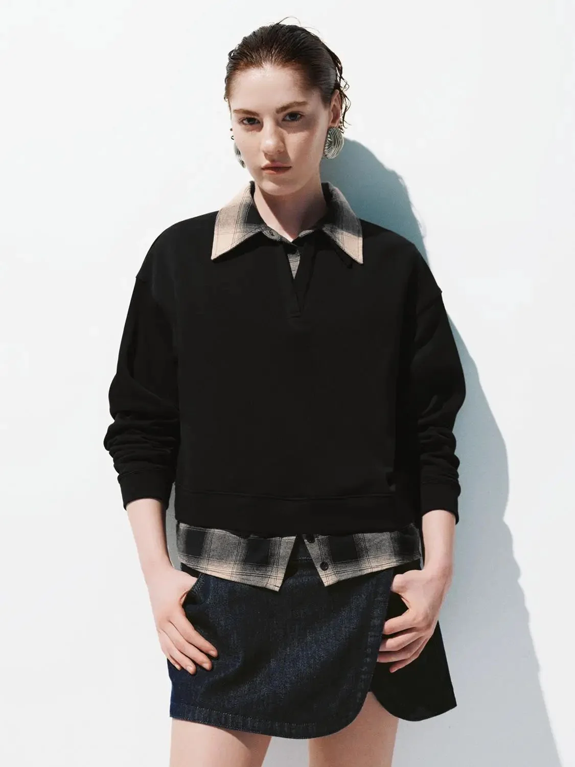 Cotton Plaid Collar Two In One Layered Polo Shirts