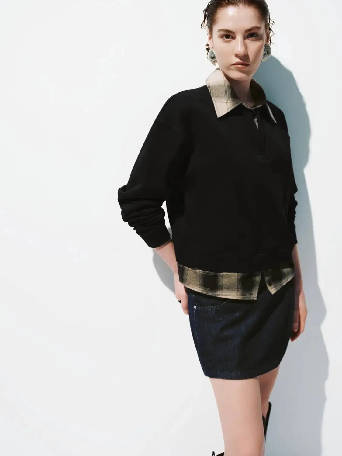 Cotton Plaid Collar Two In One Layered Polo Shirts