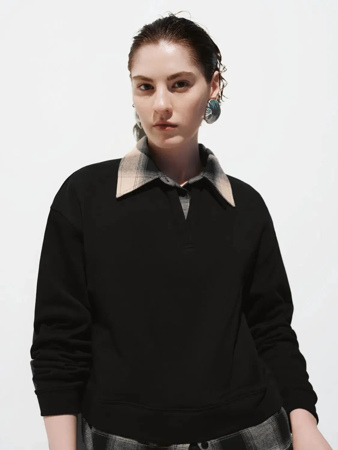 Cotton Plaid Collar Two In One Layered Polo Shirts