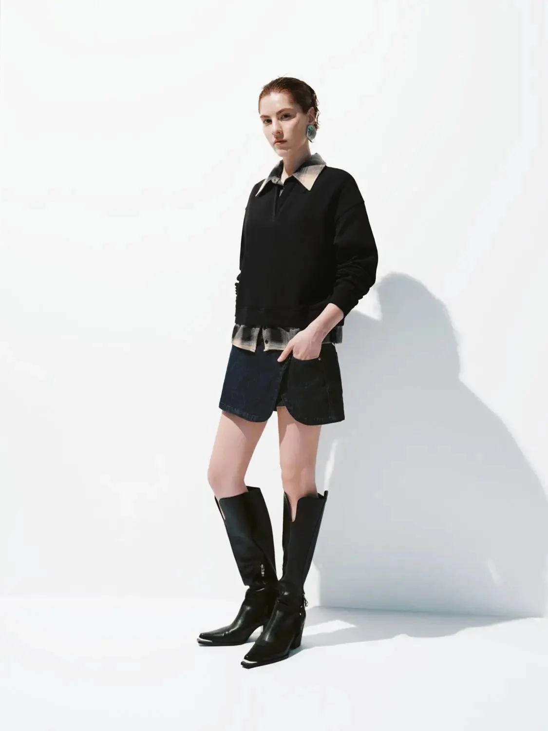 Cotton Plaid Collar Two In One Layered Polo Shirts