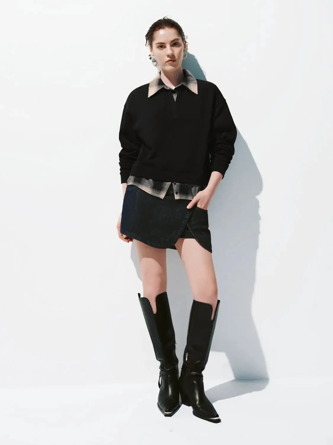 Cotton Plaid Collar Two In One Layered Polo Shirts