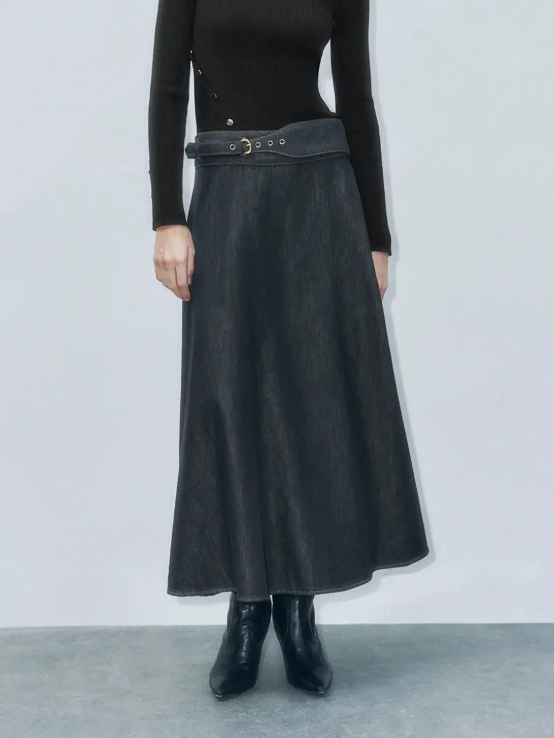 2392-cotton-denim-maxi-belted-flared-everyday-skirt-7.webp Cotton Denim Maxi Belted Flared Everyday Skirt