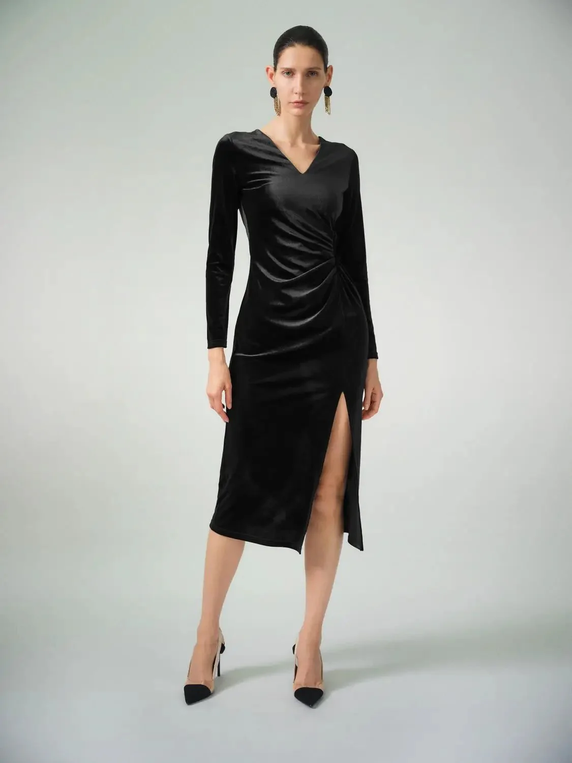 23958-v-neck-twist-knot-elegant-stretch-midi-dresses-1.webp V Neck Twist Knot Elegant Stretch Midi Dresses