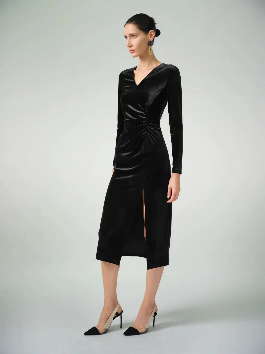 23958-v-neck-twist-knot-elegant-stretch-midi-dresses-4.webp V Neck Twist Knot Elegant Stretch Midi Dresses