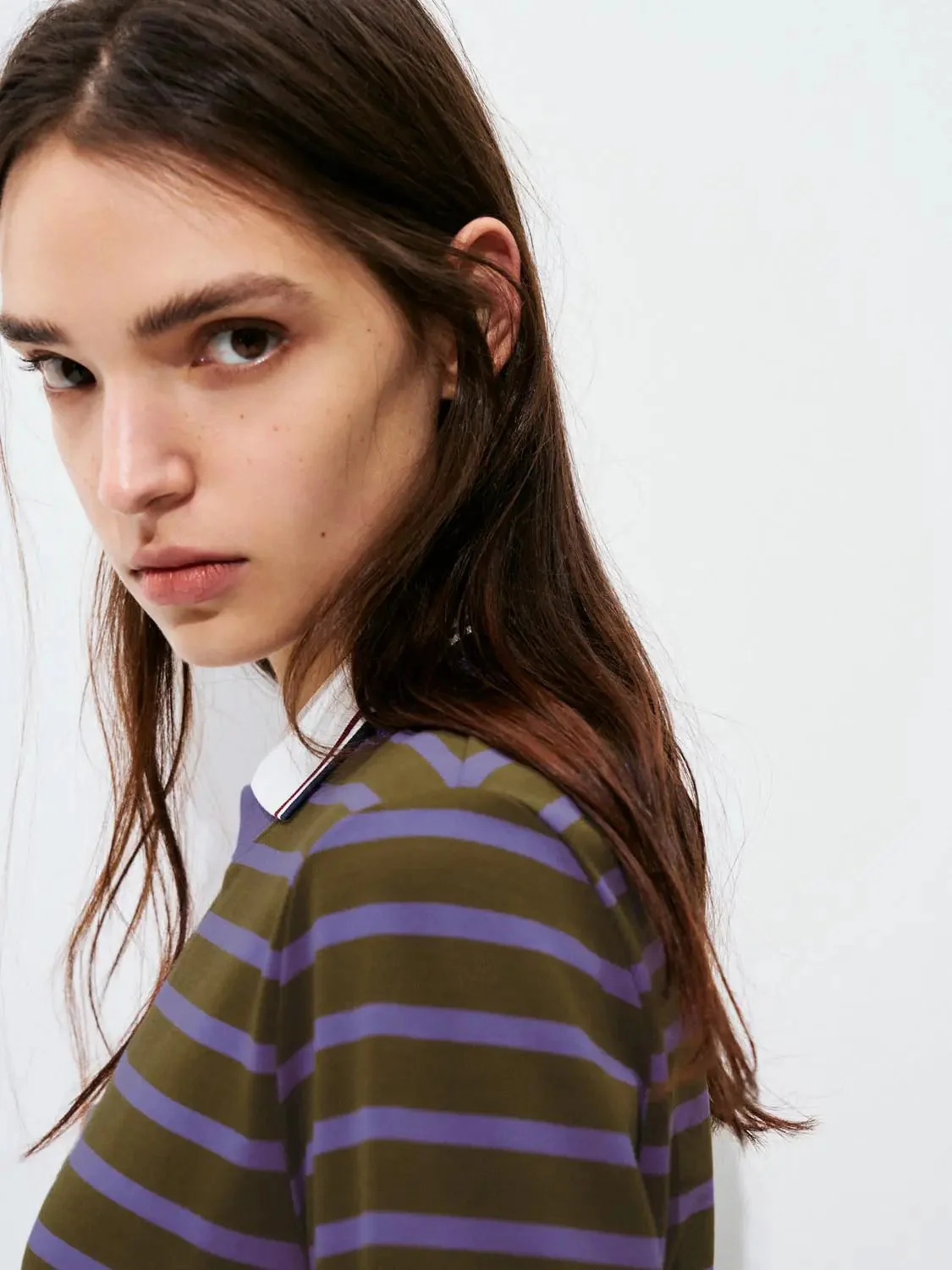 Cotton Striped Collar Long Sleeve T Shirts