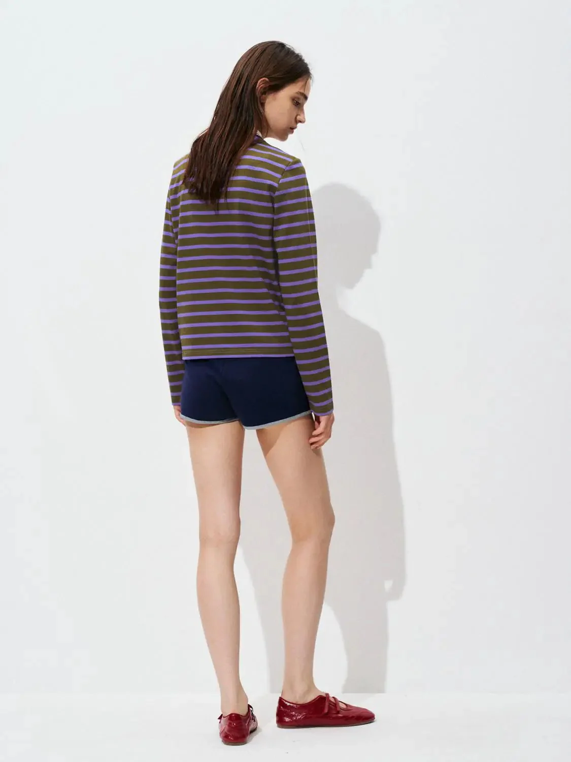 Cotton Striped Collar Long Sleeve T Shirts