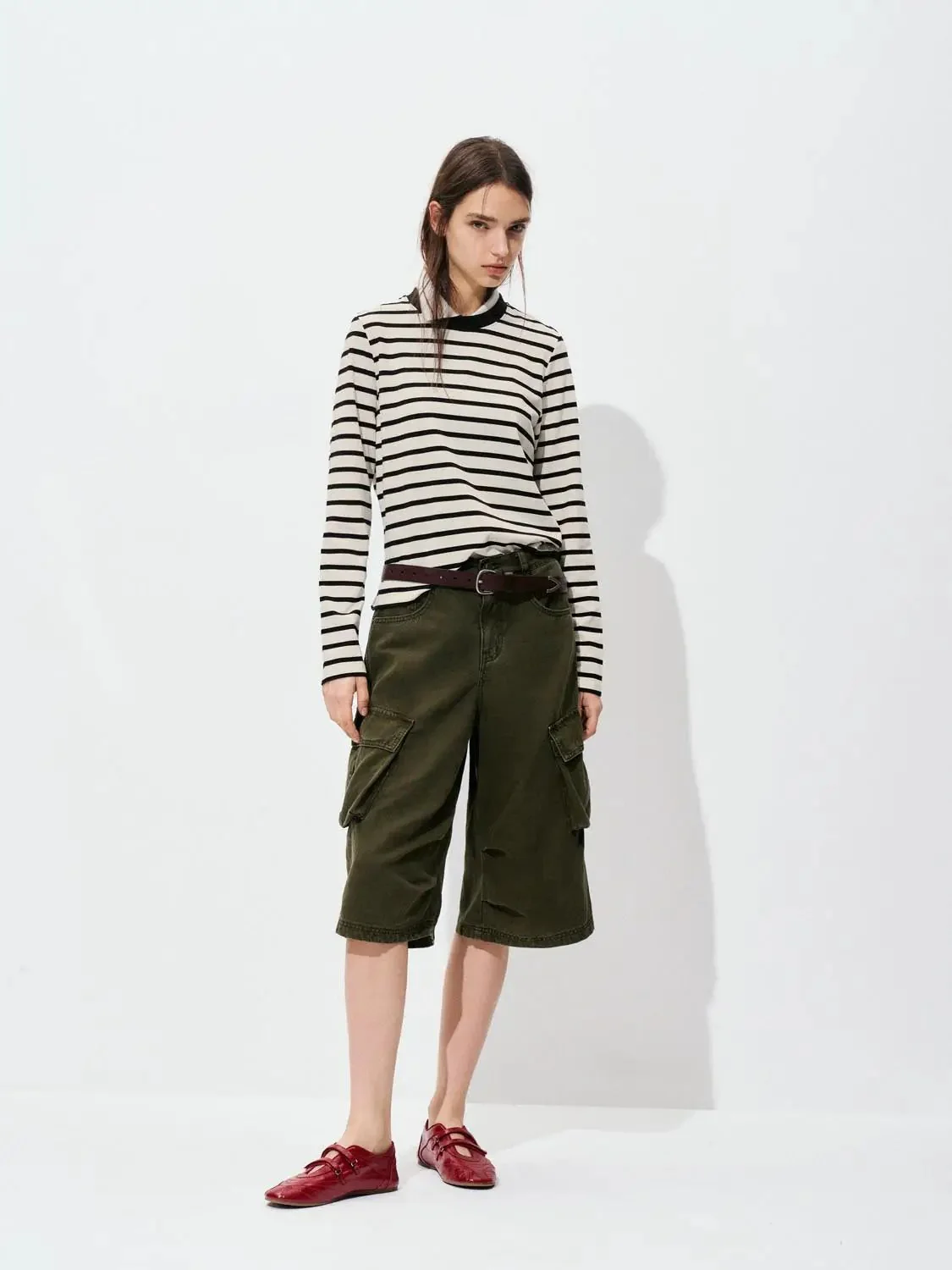 Cotton Striped Collar Long Sleeve T Shirts