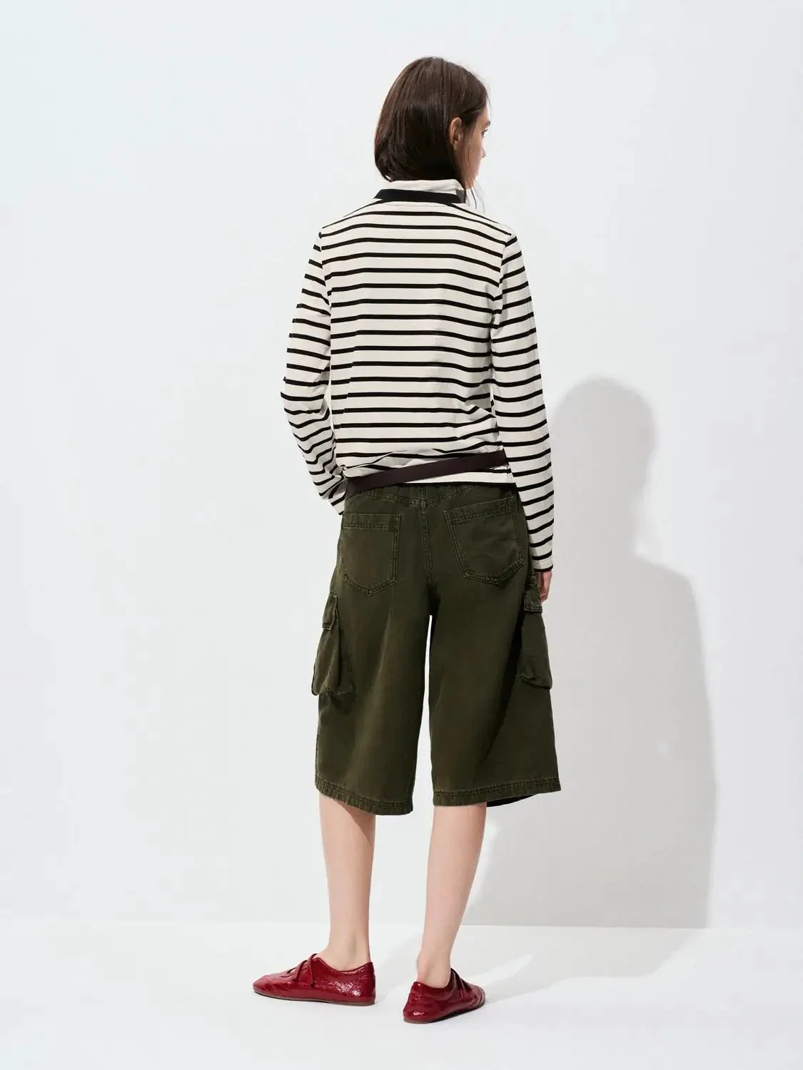 Cotton Striped Collar Long Sleeve T Shirts