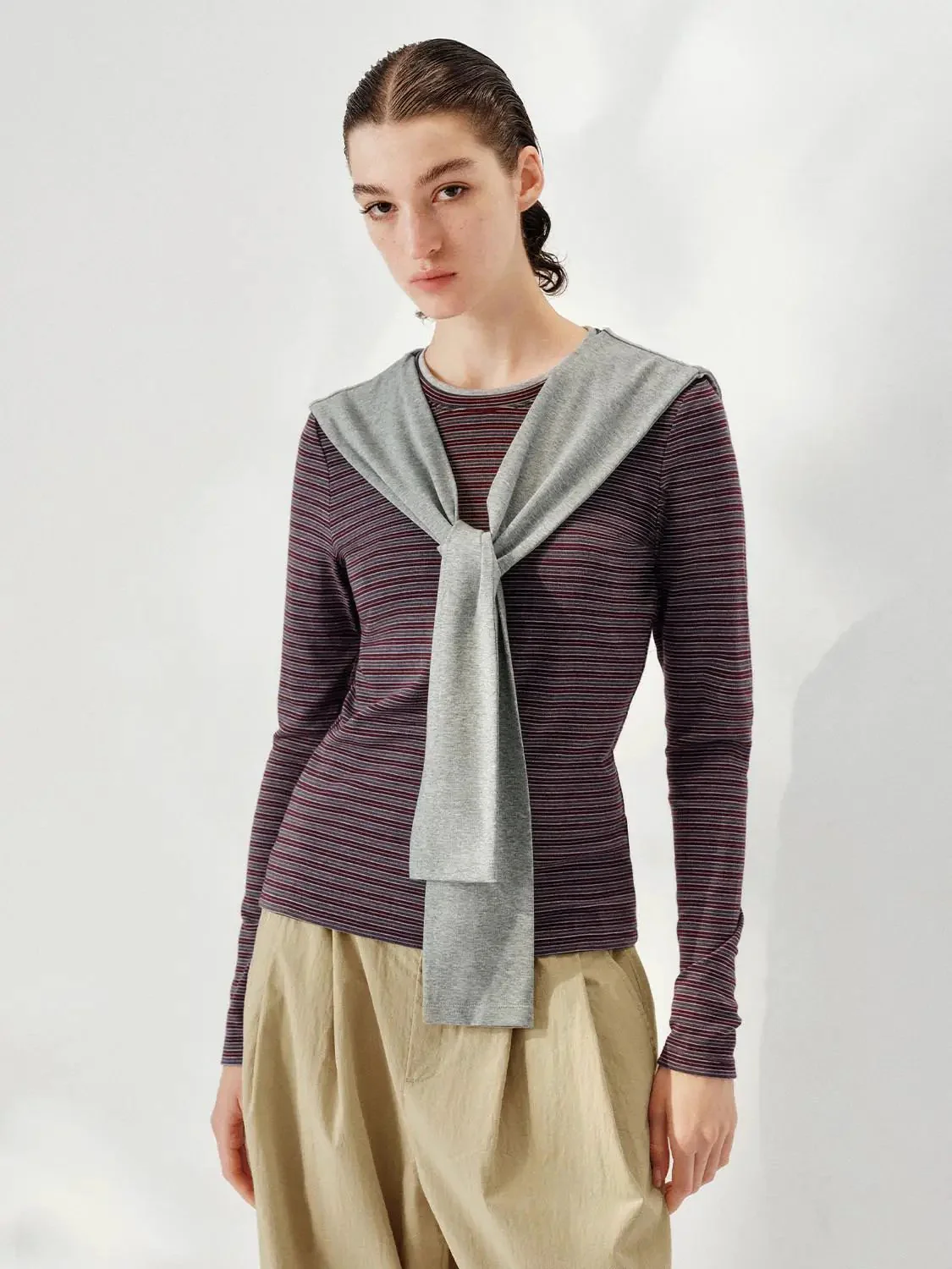 Striped Long Sleeve Cotton Blend T Shirts