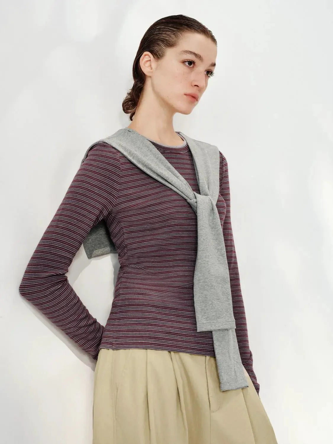 Striped Long Sleeve Cotton Blend T Shirts