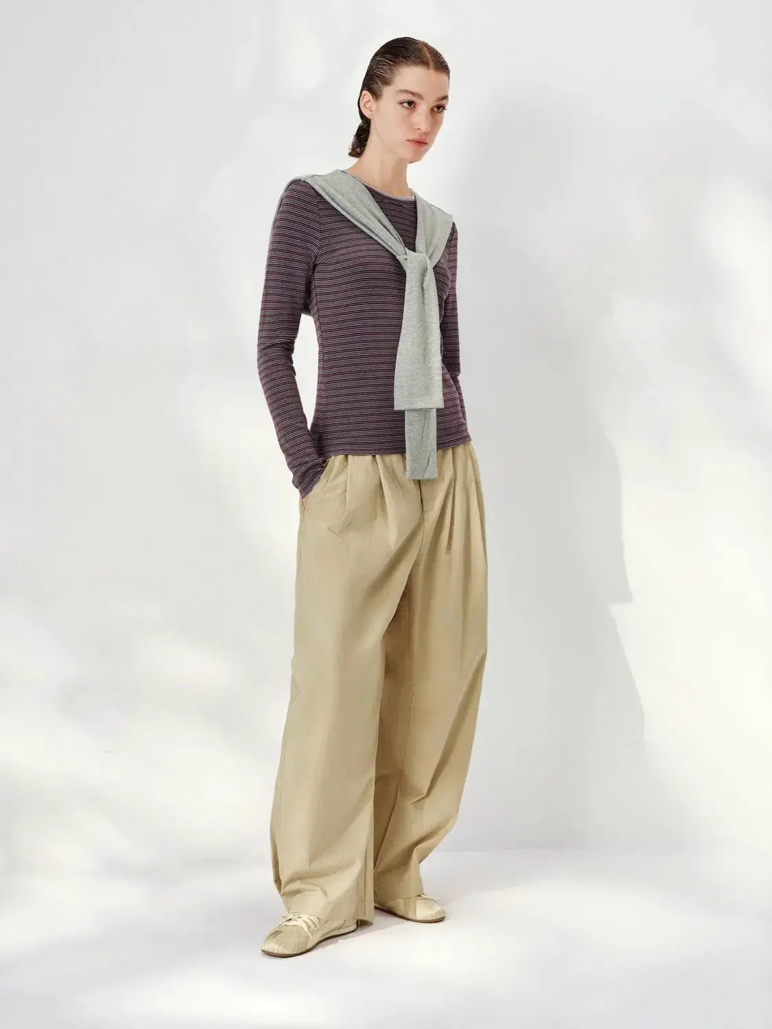 Striped Long Sleeve Cotton Blend T Shirts