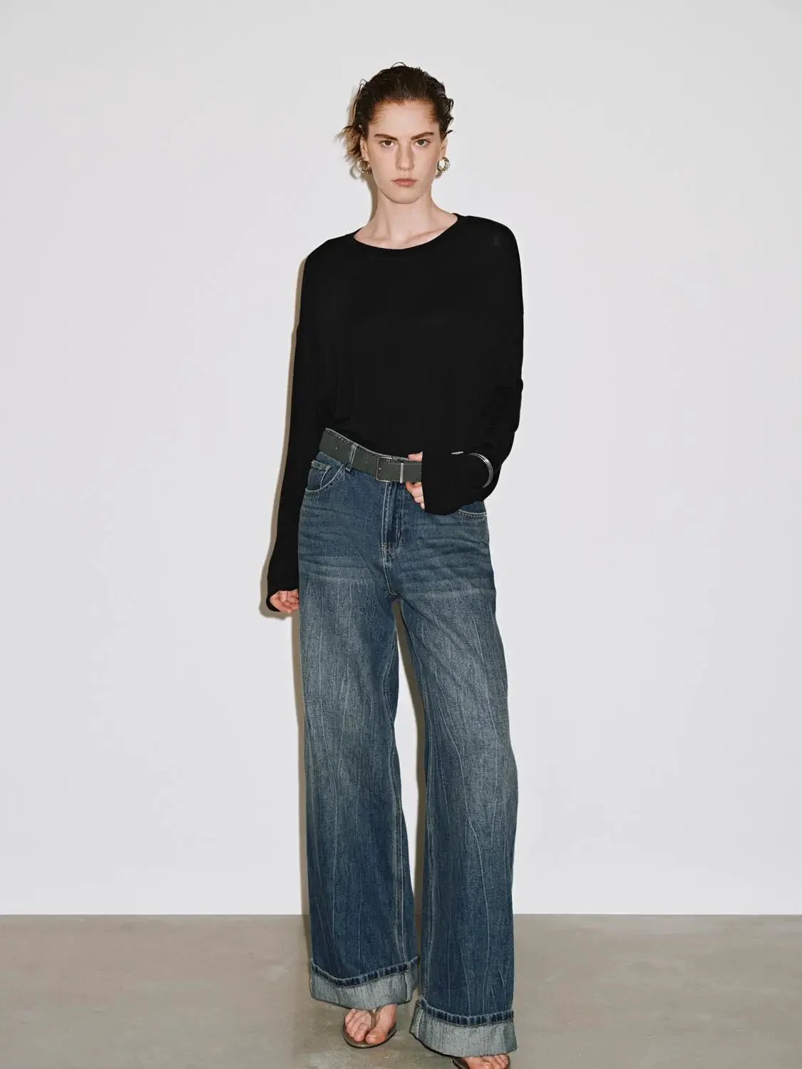 Cashmere Wool Blend Relaxed Knit Long Sleeve T Shirts