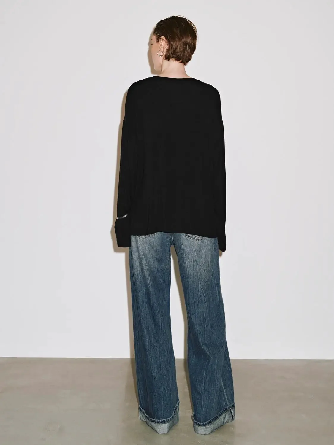 Cashmere Wool Blend Relaxed Knit Long Sleeve T Shirts