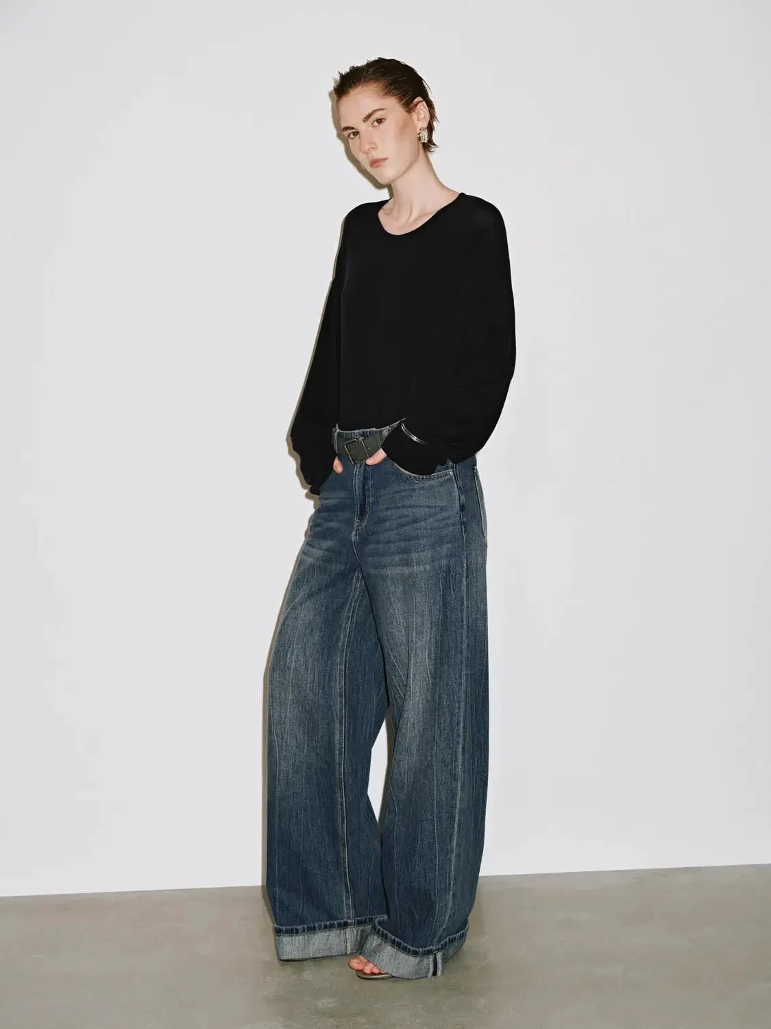 Cashmere Wool Blend Relaxed Knit Long Sleeve T Shirts