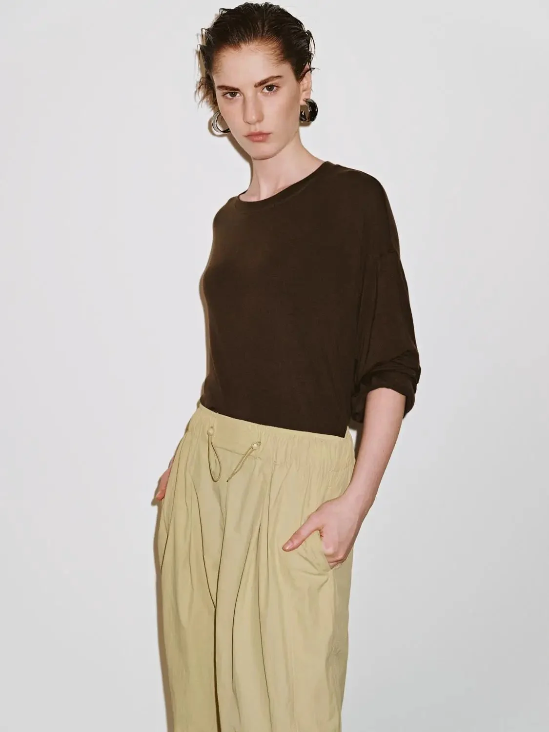 Cashmere Wool Blend Relaxed Knit Long Sleeve T Shirts