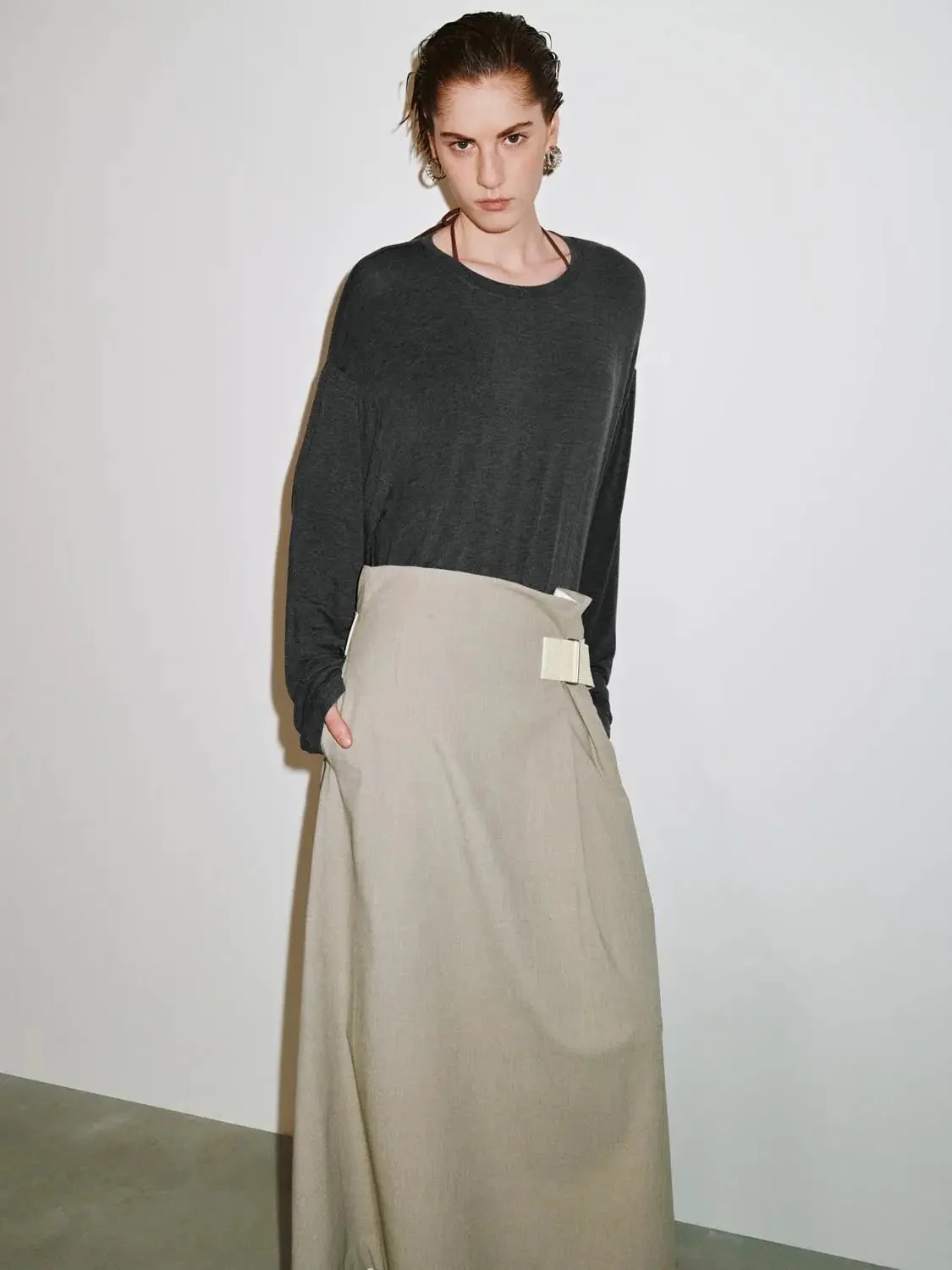 Cashmere Wool Blend Relaxed Knit Long Sleeve T Shirts