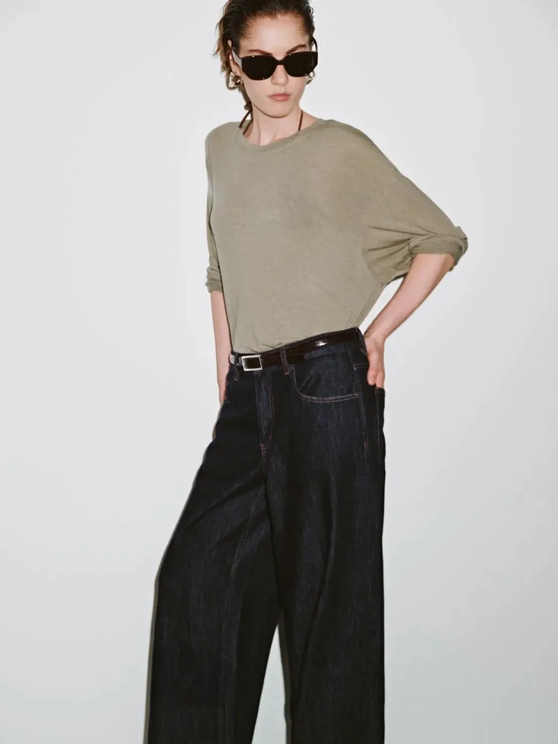 Cashmere Wool Blend Relaxed Knit Long Sleeve T Shirts