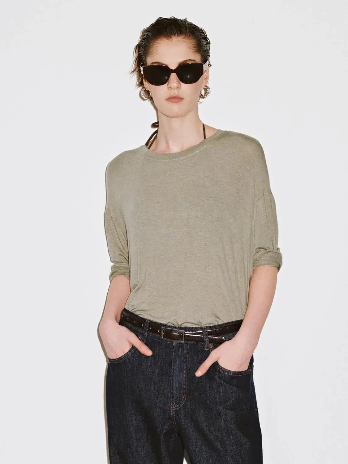 Cashmere Wool Blend Relaxed Knit Long Sleeve T Shirts