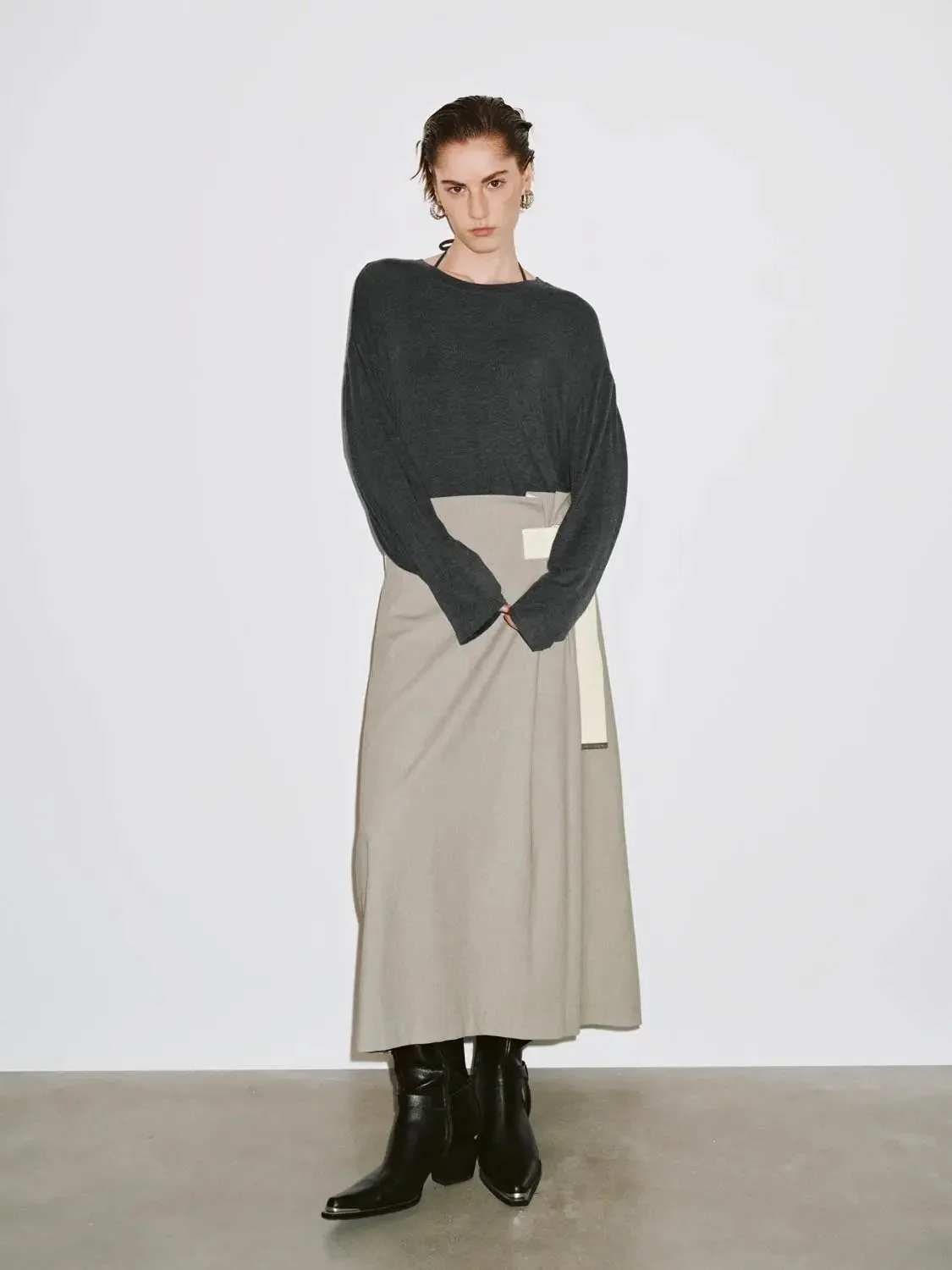 Cashmere Wool Blend Relaxed Knit Long Sleeve T Shirts