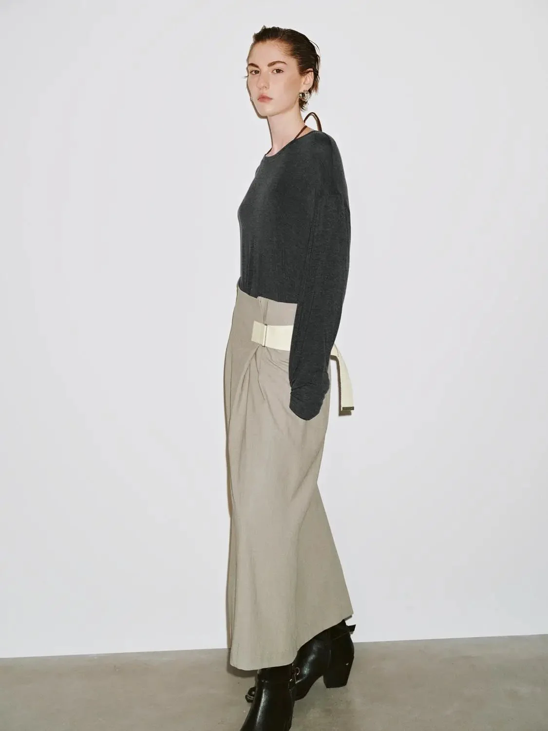 Cashmere Wool Blend Relaxed Knit Long Sleeve T Shirts