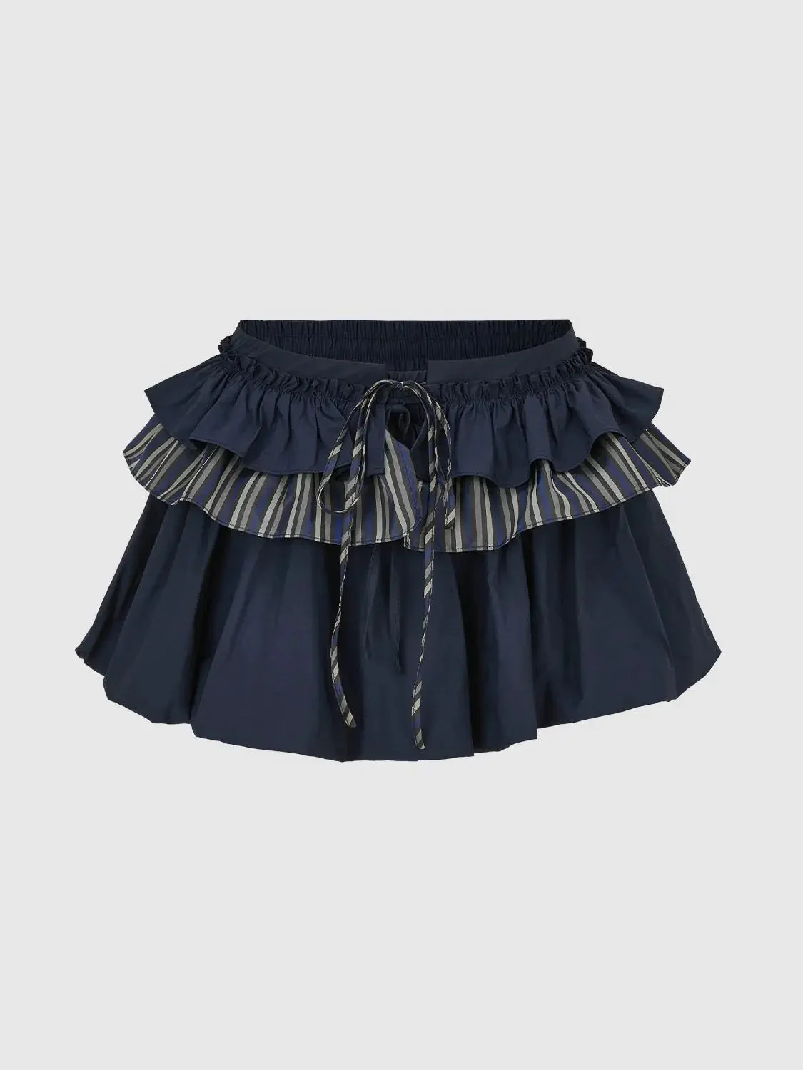 Patchwork Tiered Drawstring A-Line Mini Skirts
