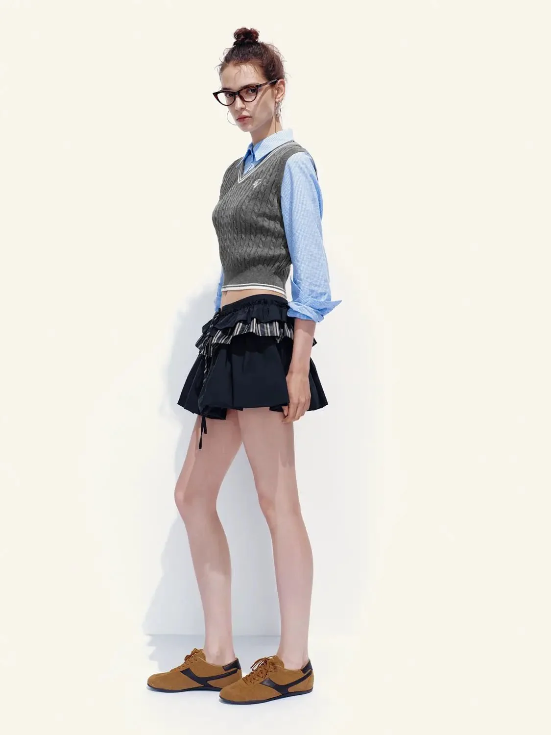 Patchwork Tiered Drawstring A-Line Mini Skirts