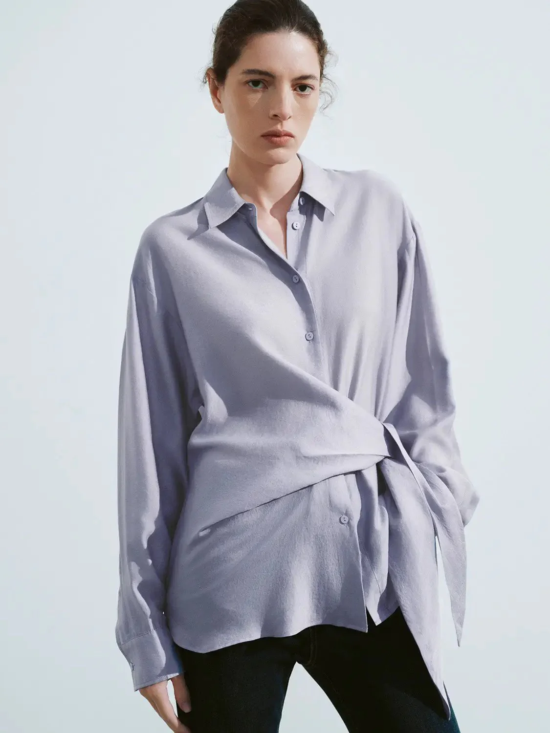 Tie Side Button Up Straight Shirt