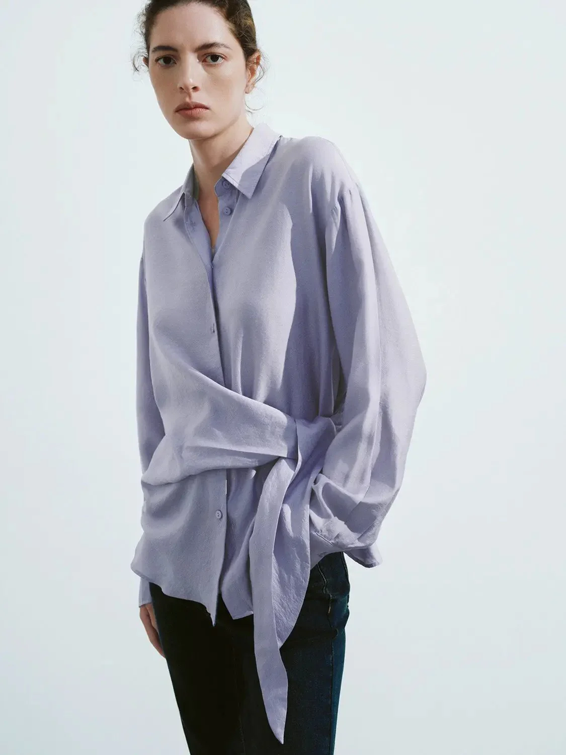 Tie Side Button Up Straight Shirt
