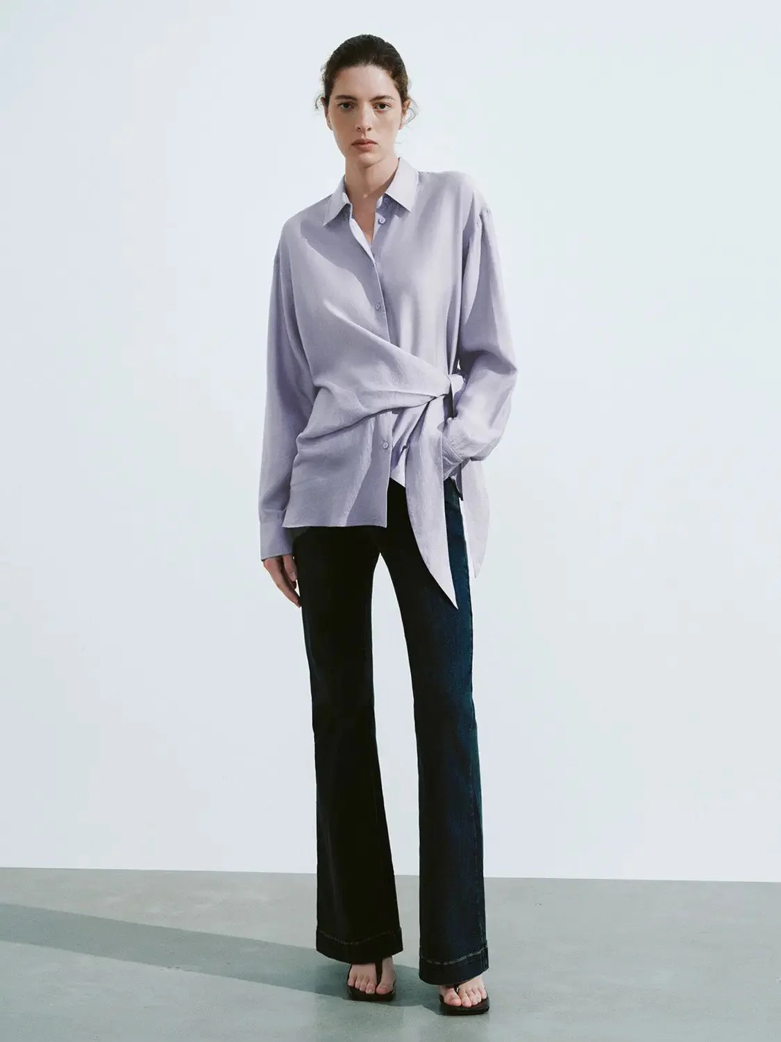 Tie Side Button Up Straight Shirt